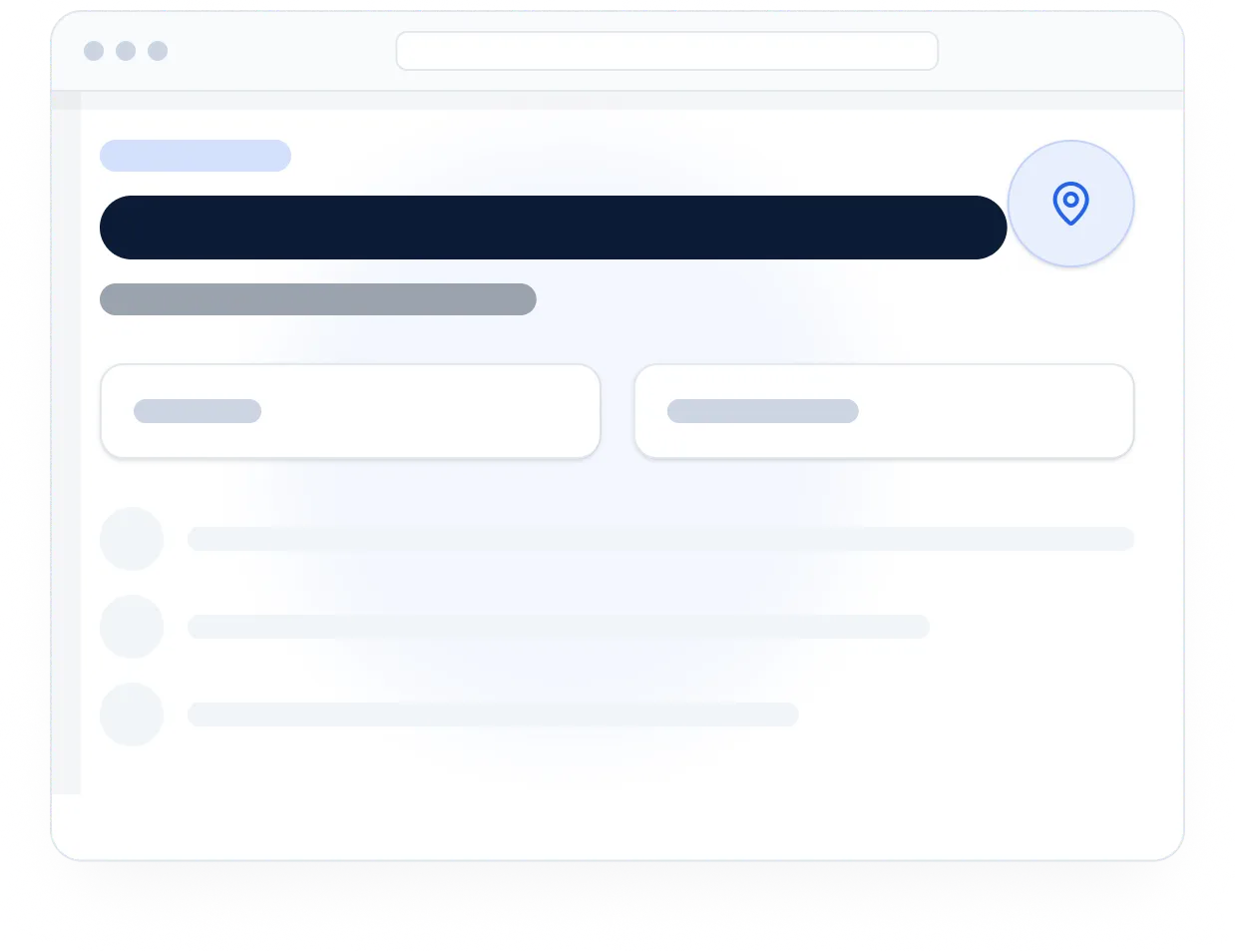 Mockup of a location page showing business name, hours, address, and reviews