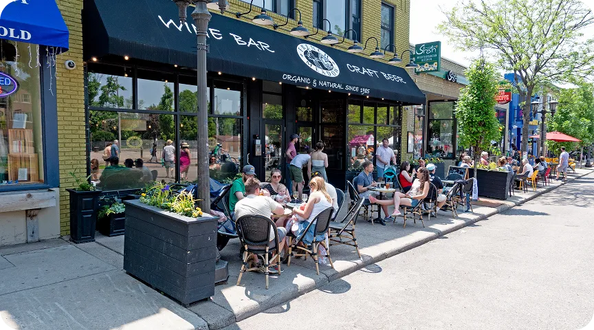 Minnesota storefront street scene with outdoor seating